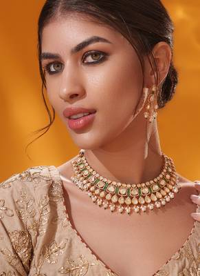 Gold plated green stone kundan necklace set 2
