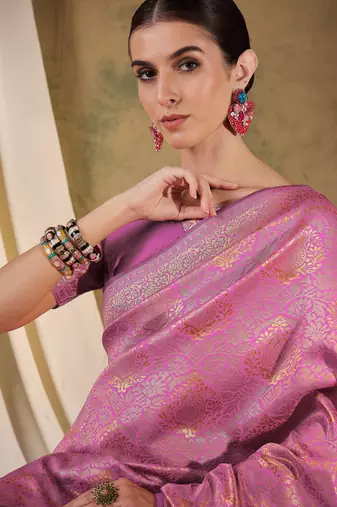 delicate baby pink banarasi art silk saree with weaving work 