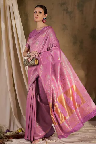 delicate baby pink banarasi art silk saree with weaving work 