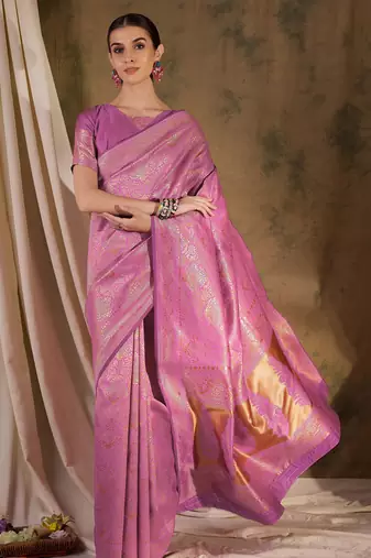delicate baby pink banarasi art silk saree with weaving work 