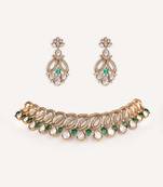 Gold plated green stone kundan necklace set
