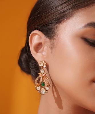 Gold plated green stone kundan necklace set 5