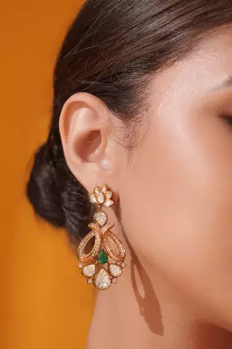 Gold plated green stone kundan necklace set