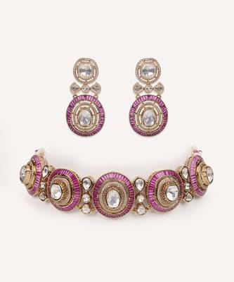 Gold plated red stone kundan necklace set 1
