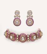 Gold plated red stone kundan necklace set