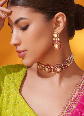Gold plated red stone kundan necklace set 2