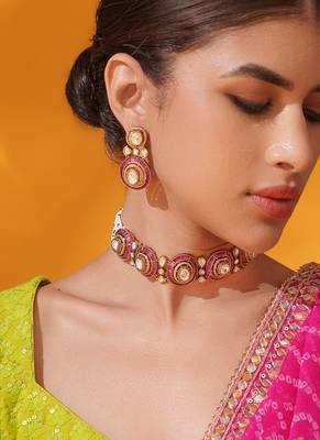 Gold plated red stone kundan necklace set 3