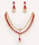 Gold plated red stone kundan necklace set