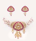 Gold plated red stone kundan necklace set
