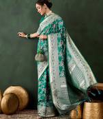 women's green soft banarasi art silk weaving saree     gorgeous green banarasi