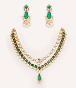 Gold plated green stone kundan necklace set