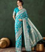 women's teal soft banarasi art silk weaving saree     timeless teal banarasi