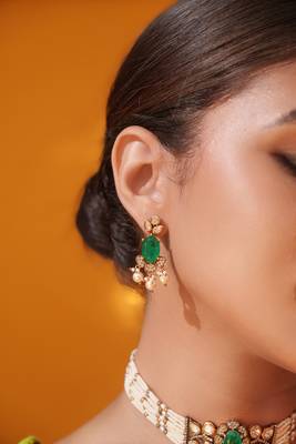 Gold plated green stone kundan necklace set 5