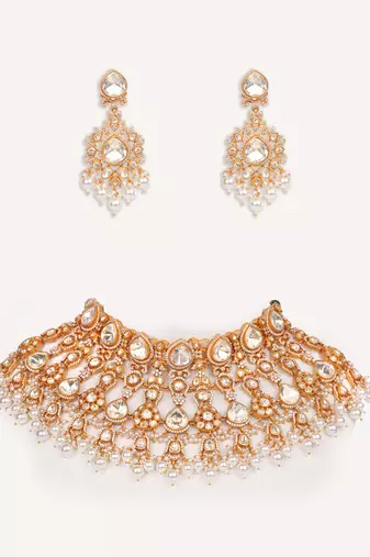 Gold plated kundan necklace set