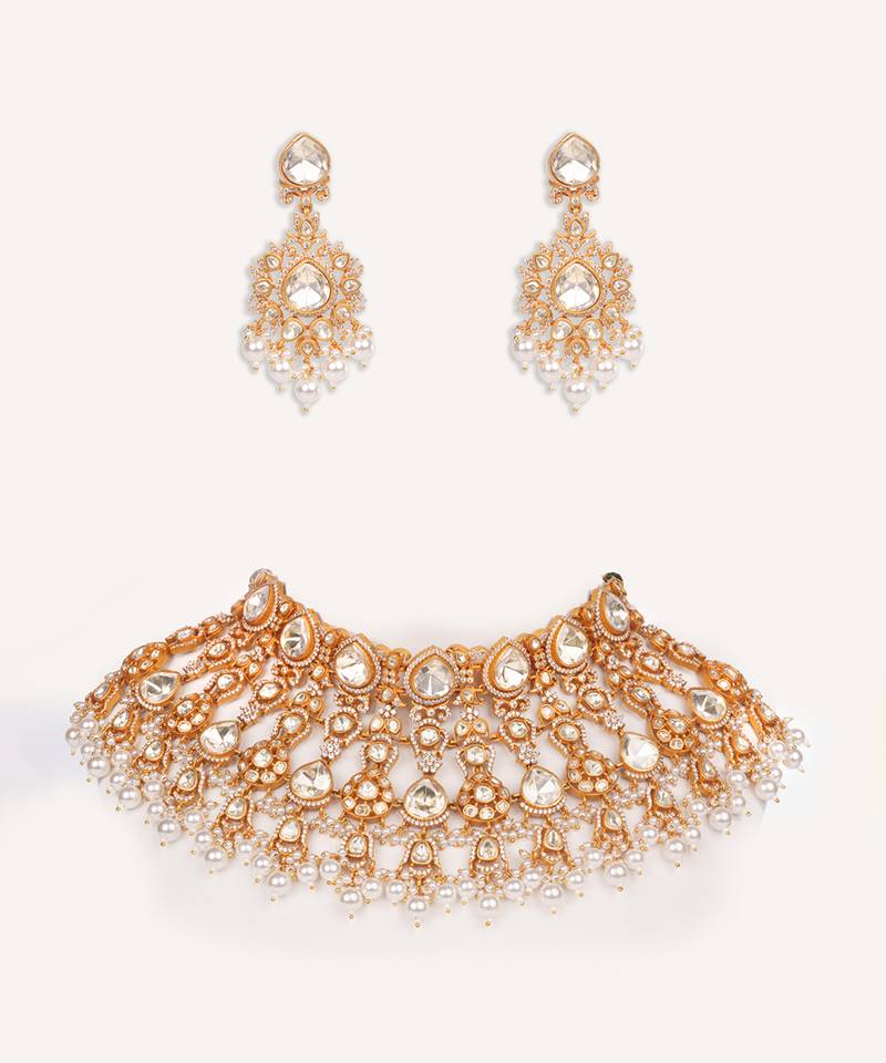 Gold plated kundan necklace set
