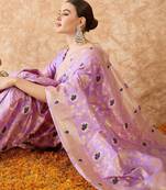 women's lavender banarasi art silk saree with exquisite weaving work 
