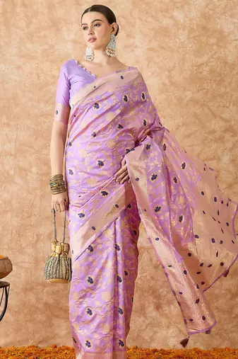 women's lavender banarasi art silk saree with exquisite weaving work 