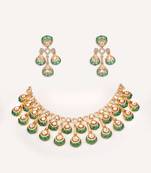 Gold plated green stone kundan necklace set