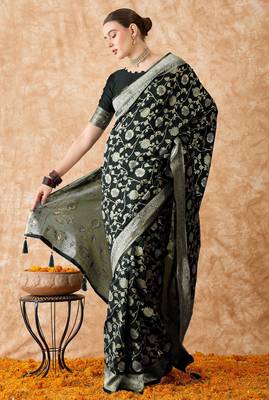 elegant black banarasi art silk saree with intricate weaving  1