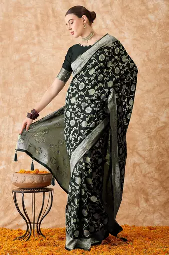 elegant black banarasi art silk saree with intricate weaving 