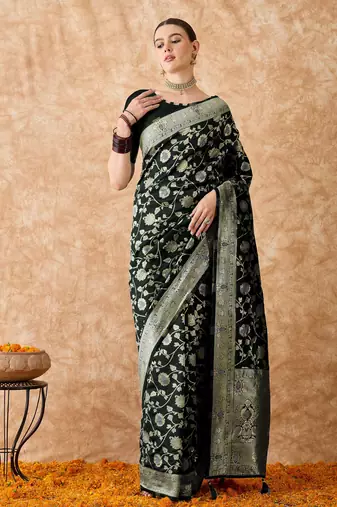 elegant black banarasi art silk saree with intricate weaving 