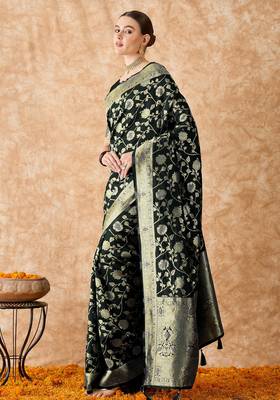 elegant black banarasi art silk saree with intricate weaving  3