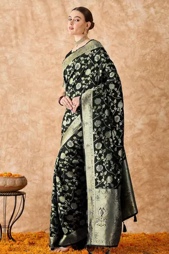 elegant black banarasi art silk saree with intricate weaving 