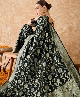 elegant black banarasi art silk saree with intricate weaving  4