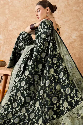elegant black banarasi art silk saree with intricate weaving 