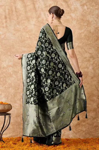elegant black banarasi art silk saree with intricate weaving 