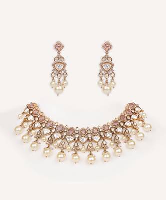 Gold plated kundan necklace set 1