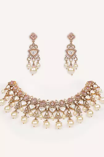 Gold plated kundan necklace set