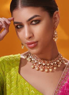 Gold plated kundan necklace set 2