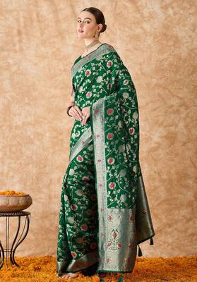 women's green banarasi art silk saree with premium weaving work  1