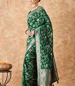 women's green banarasi art silk saree with premium weaving work 