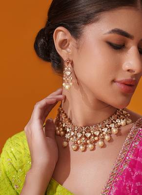 Gold plated kundan necklace set 3