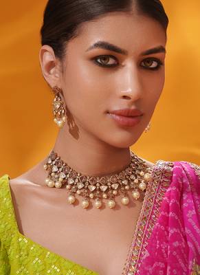 Gold plated kundan necklace set 4