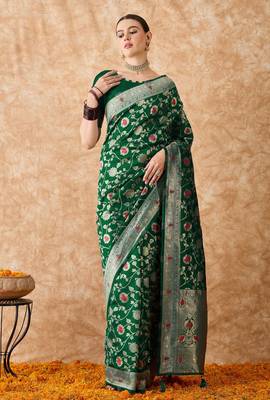 women's green banarasi art silk saree with premium weaving work  2