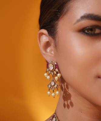 Gold plated pink stone kundan necklace set 5