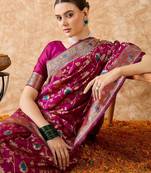 magenta banarasi art silk saree for women with rich weaving 