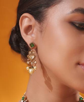 Gold plated green stone kundan necklace set 5