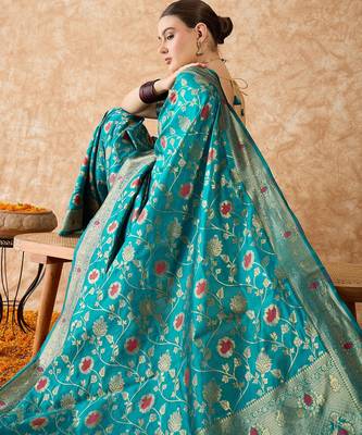 sky blue banarasi art silk saree with stunning weaving work  1