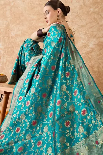 sky blue banarasi art silk saree with stunning weaving work 