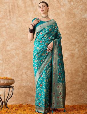 sky blue banarasi art silk saree with stunning weaving work  2