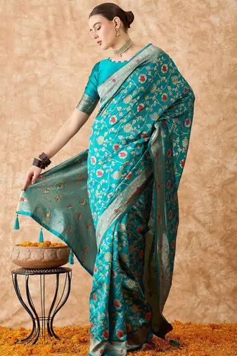 sky blue banarasi art silk saree with stunning weaving work 