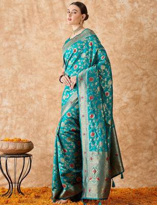 sky blue banarasi art silk saree with stunning weaving work  4