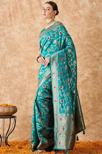 sky blue banarasi art silk saree with stunning weaving work 