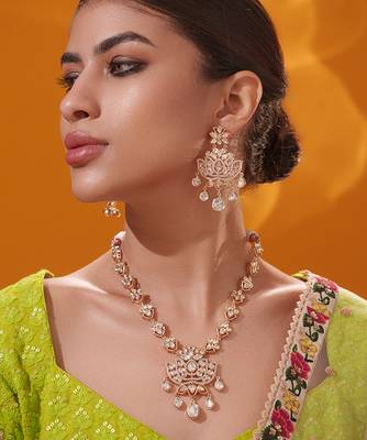 Gold plated kundan necklace set 3