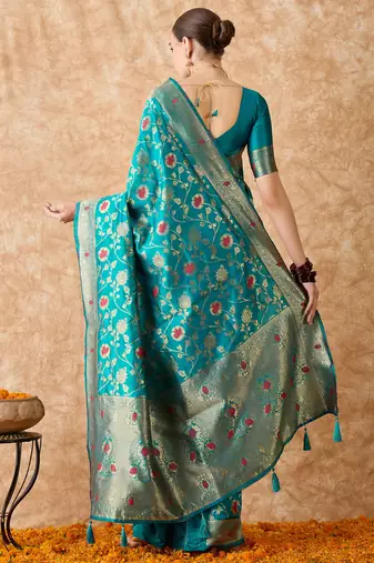 sky blue banarasi art silk saree with stunning weaving work 