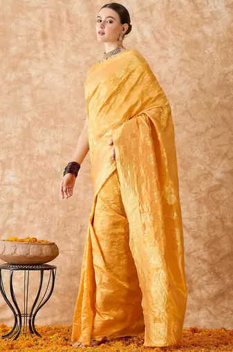 luxurious gold banarasi art silk saree with fine weaving 